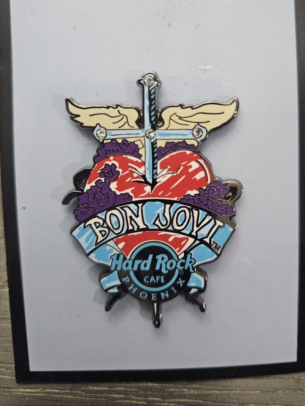 Bon Jovi Hard Rock Cafe Phoenix Enamel Pin - Red & Blue Heart Sword